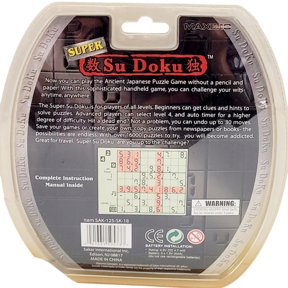 Sealed Maximo Super Sudoku Handheld Electronic Puzzle Game 16,000+ Puzzles New .